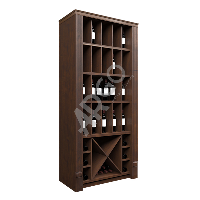 Пристенный комбинированный винный шкаф от компании ARGO из материала ЛДСП в темном оформлении 