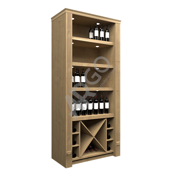 Открытые отсеки винного шкафа для хранения продукции оснащены стильной подсветкой (по запросу) 